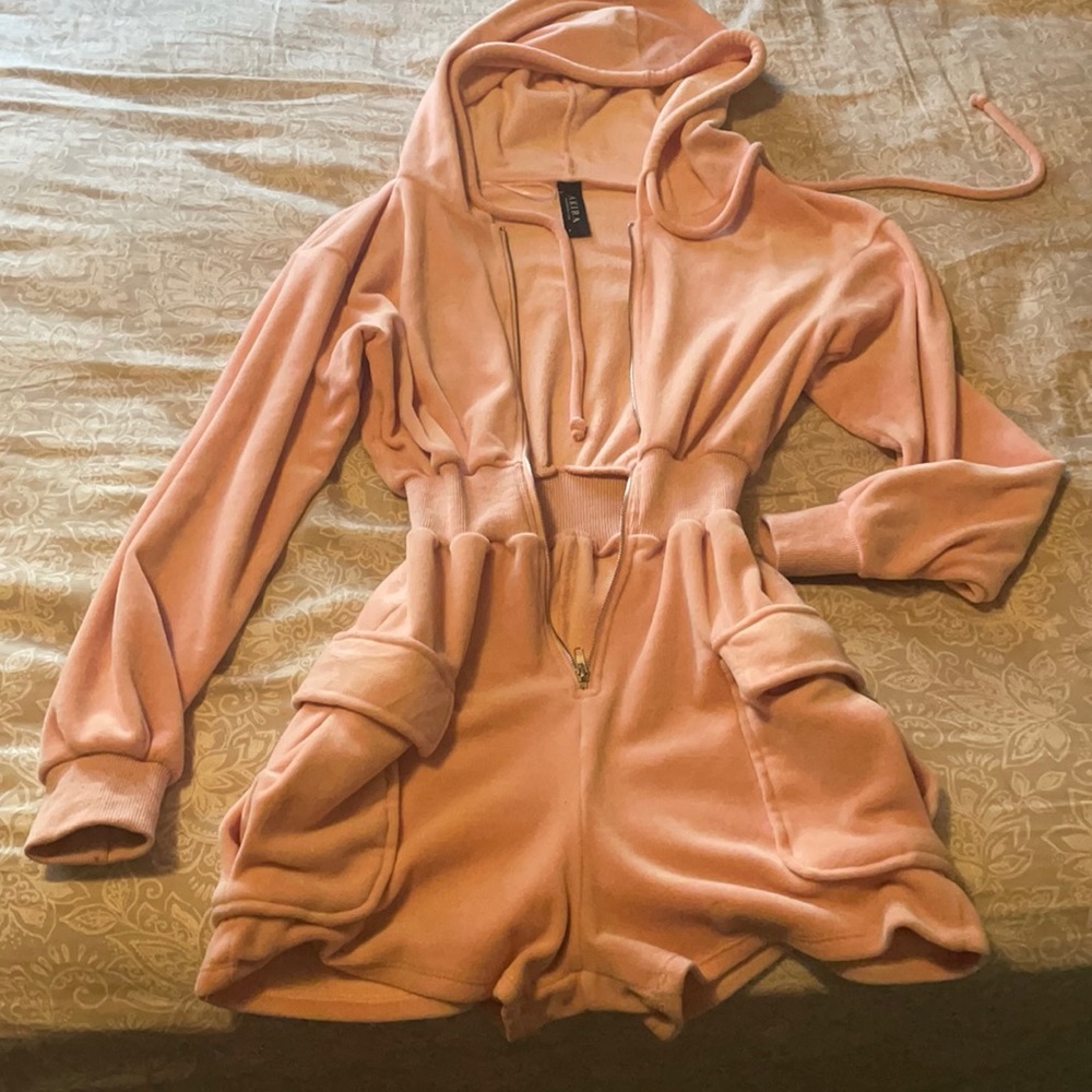 Light pink suede jumpsuit